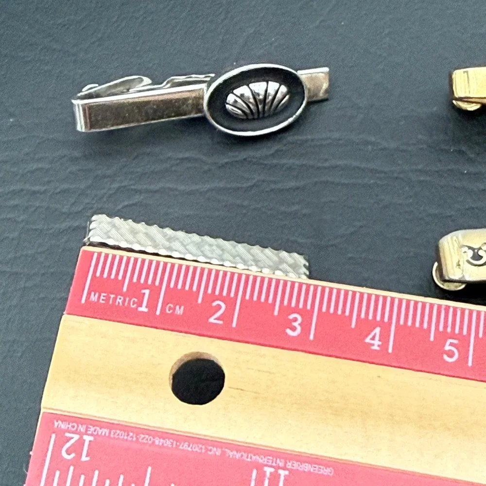 Vintage Mens Tie Clip and Tie Tack Lot 6pc Gold Silver Tone Green Stone Shell